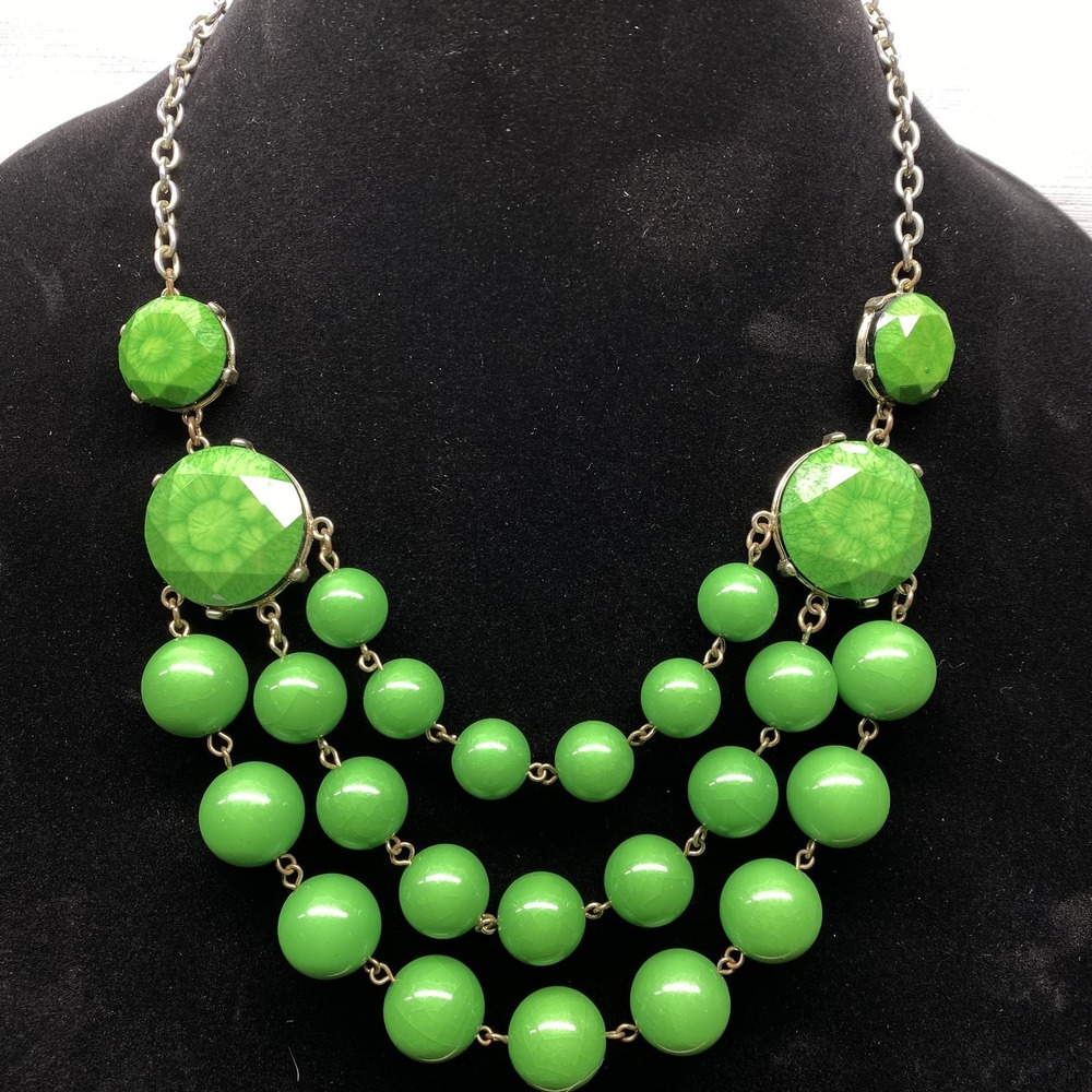 Green Beads‎ Necklace Womens Silver Tone Statement Multi Strand Fashion Jewelry
